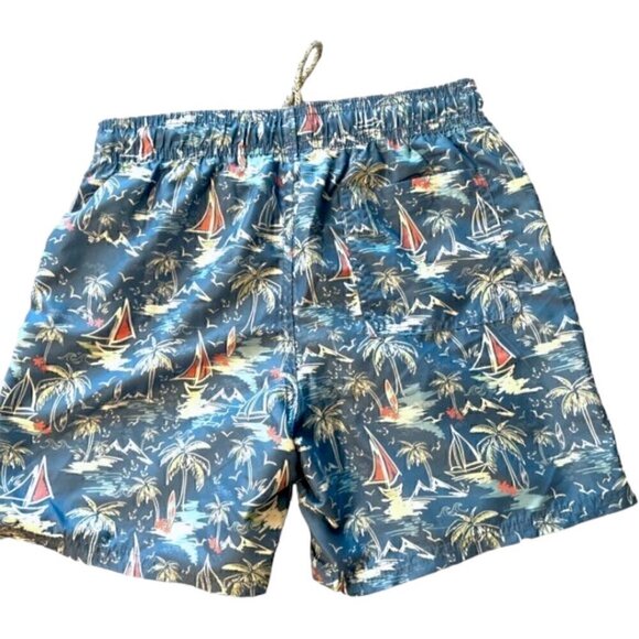 Men's Mondino Pull On Printed Swim Trunks Blue & White w/Pink Sailboats Size S - Picture 2 of 4